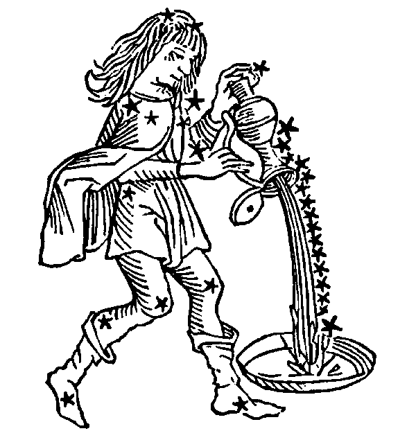 Aquarius — Water-Bearer. Illustration from a 1482 edition of Poeticon Astronomicon, attributed to Hyginus.