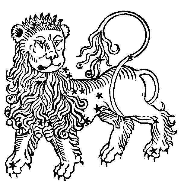 Leo — Lion. Illustration from a 1482 edition of Poeticon Astronomicon, attributed to Hyginus.
