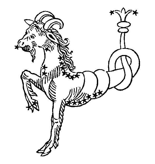 Capricorn — Sea-Goat. Illustration from a 1482 edition of Poeticon Astronomicon, attributed to Hyginus.