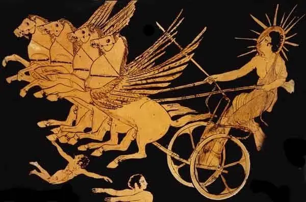 Helios, the Greek sun god. Athenian red-figure krater, 5th century BC.