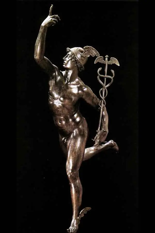 Mercury, the Roman messenger god. His Greek name was Hermes. Statue by Giovanni da Bologna, 1580.