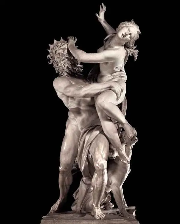 The god Pluto abducting Proserpina, bringing her to his realm of death. Statue by Gian Lorenzo Bernini, 1622.
