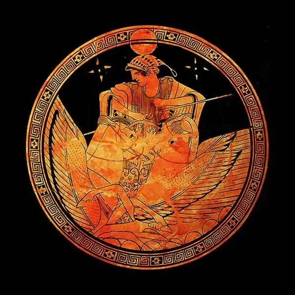 Selene, the Greek moon goddess. Her Roman name was Luna. Athenian red-figure kylix from the 5th Century BC.