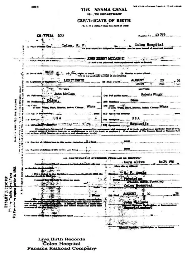 John McCain's birth certificate.