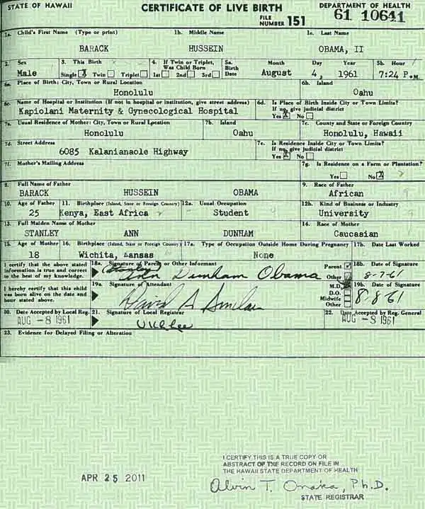 Barack Obama's birth certificate.