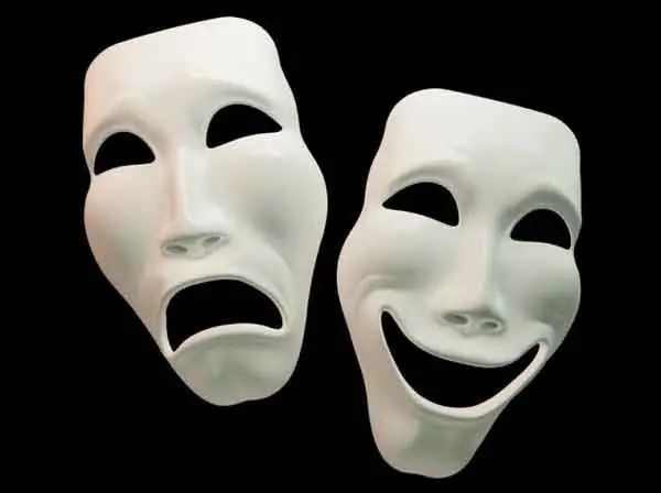 Character types in drama. Theater masks.